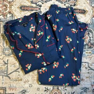 Strawberry Print Brooks Brothers Pajama Set Women's Comfy Lounge PJs Size Small